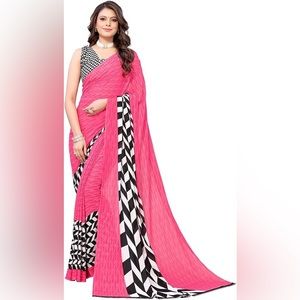MSRETAIL Women's Georgette Floral Printed Saree Indian Fashion With Blouse Piece